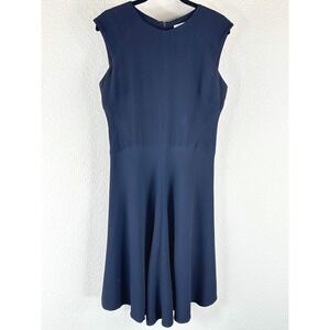 MM LaFleur Toi Style Navy Textured A-Line Dress Cap Sleeve Structured Work 8